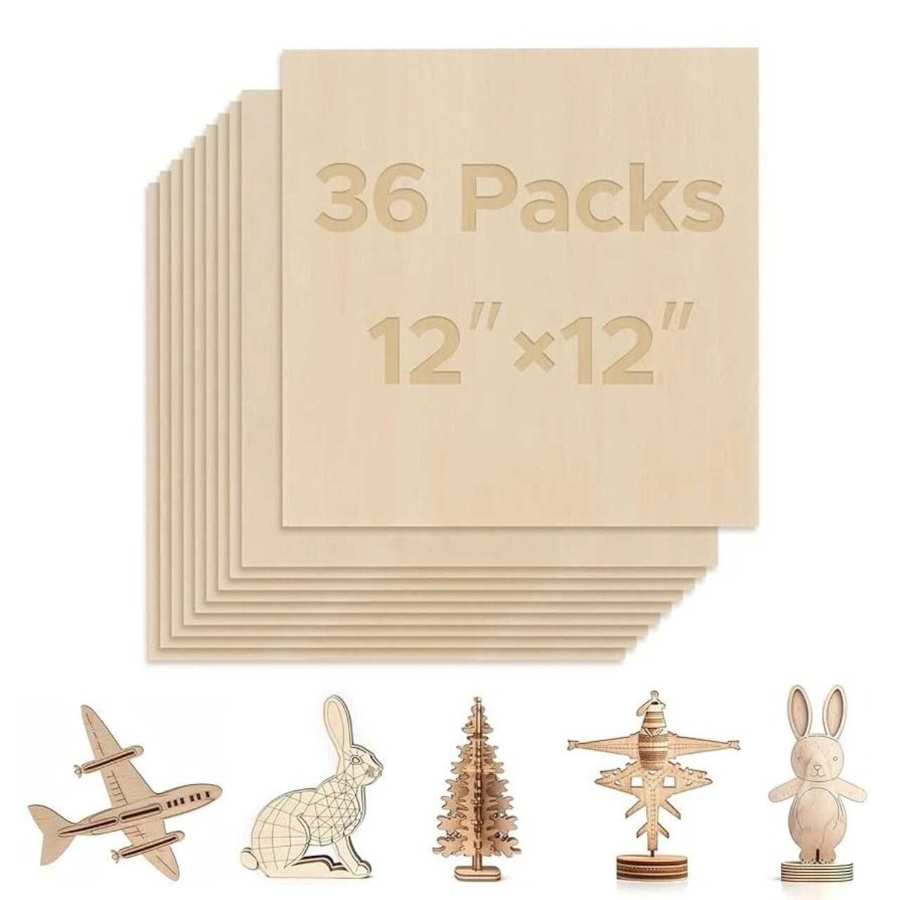 36-Pc 12"x12" 1/8" Birch Plywood Sheets for Laser Cutting & Crafts